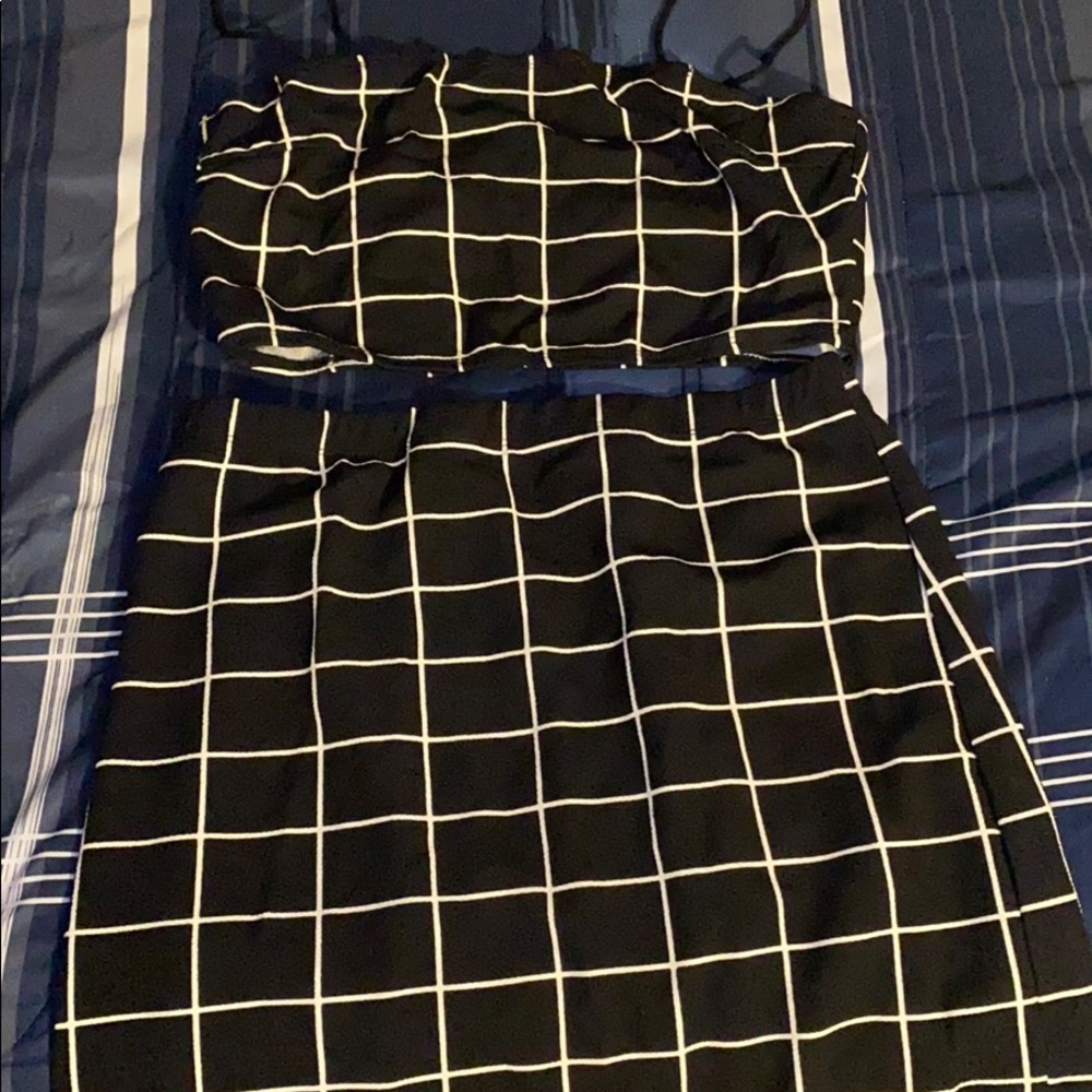 Grid Print cropped cami Top & mini skirt Set